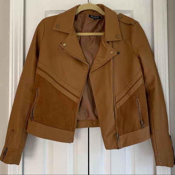 Tan faux leather and suede detail jacket - Picture 2 of 7